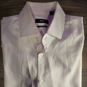 Hugo Boss White Dress Shirt – 16.5 / 34-35, Tonal Stripe, Regular Fit